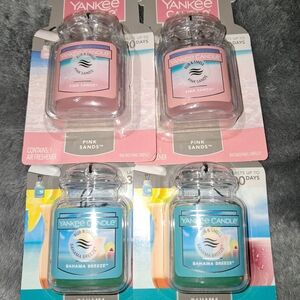 4 Pack Yankee Candle Pink Sands and Bahama Breeze Car Fresheners